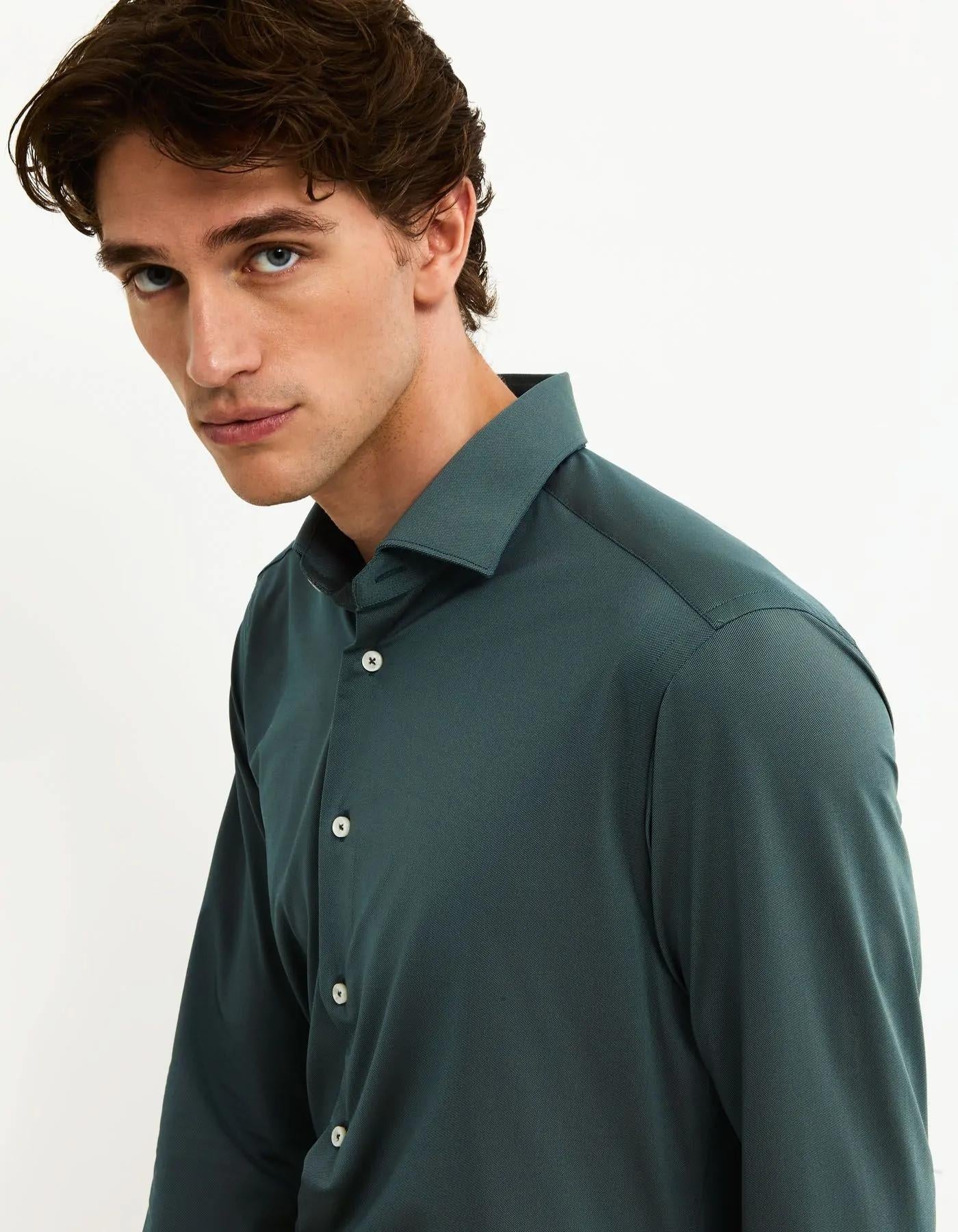 Camicia Collo francese piccolo Tinta Unita Armaturato Ottanio<BR/> ACT53111460 061 XACUS 