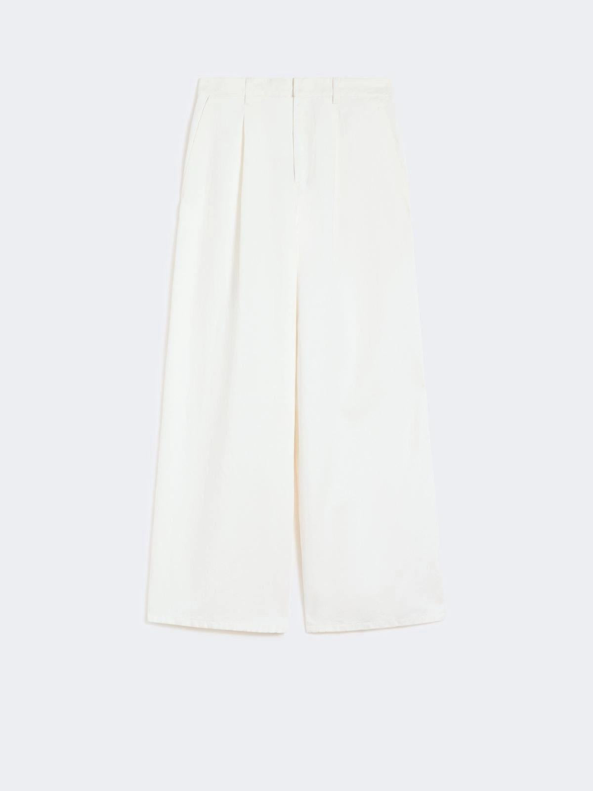 Pantalone ampio in cotone e lino - Bianco<BR/> SMMALOA 001 S MAX MARA 2 