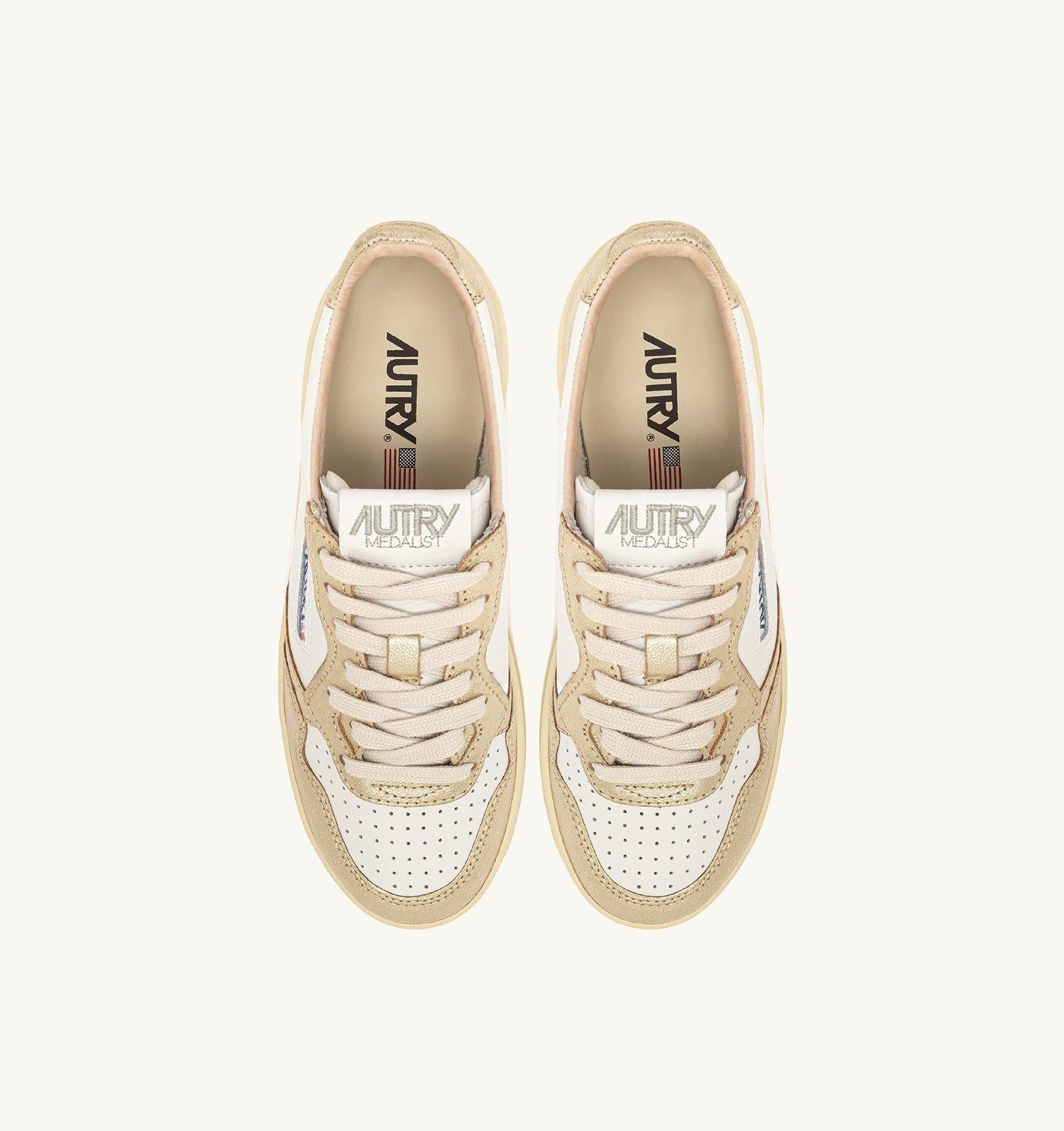 SNEAKERS MEDALIST PLATFORM IN PELLE BIANCA E METALLIZZATA PLATINO