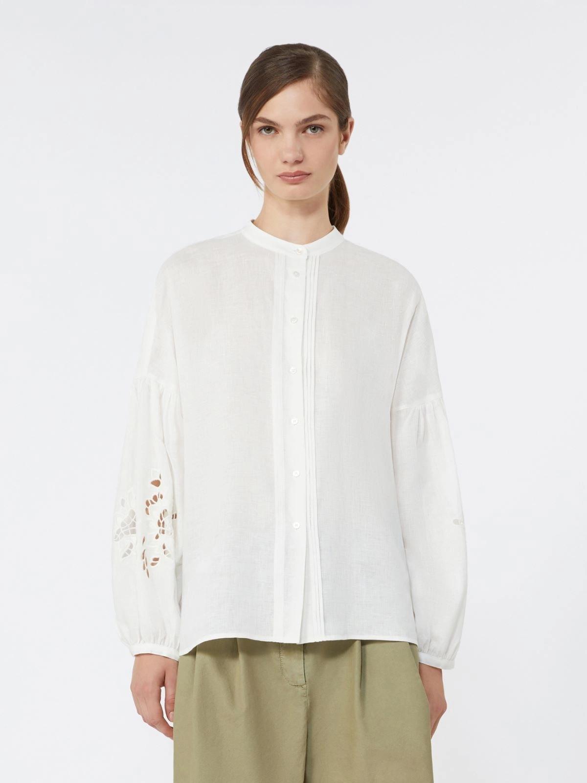 Camicia alla coreana in tela di lino - BIANCO<BR/> WKDESTRO 001 WEEKEND 