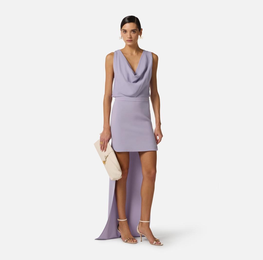 Abito in georgette di viscosa e crêpe con coda AB91561E2 EV7 ELISABETTA FRANCHI 