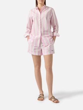 Camicia Brigitte in cotone a righe rosa con ricamo Sport Club<BR/> BRIG001 00897L MC2 SAINT BARTH 