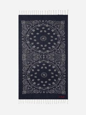 Telo mare Foutas in cotone jacquard con fantasia bandana blu navy<BR/> FOUT009 02707L MC2 SAINT BARTH 