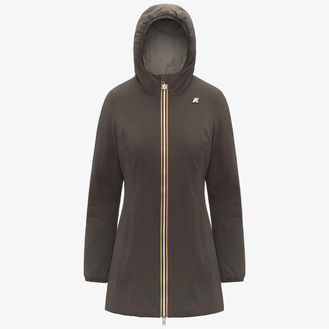 DENISE ST WARM REVERSIBLE<BR/>BLACK OLIVE-GREEN OAK<BR/>Giacca reversibile da donna di media lunghezza con isolamento K6128UW B42 K-WAY 
