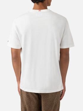 T-shirt portofino in cotone bianco con ricamo Ce la farò anche sta Vodka POT0001 04492L MC2 SAINT BARTH 
