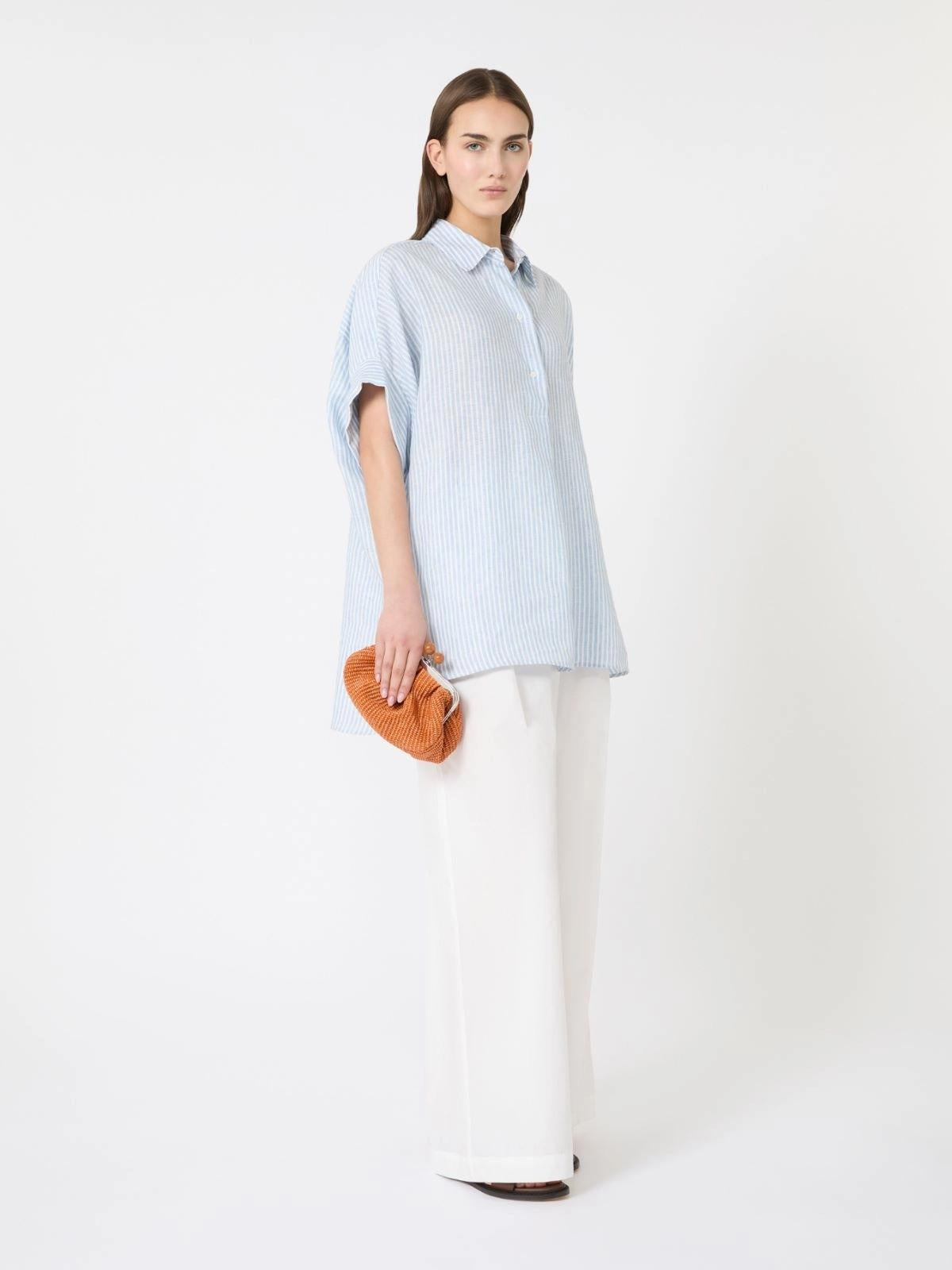 Camicia in tela di lino stampata - AZZURRO<BR/> WKDVERVE 015 WEEKEND 