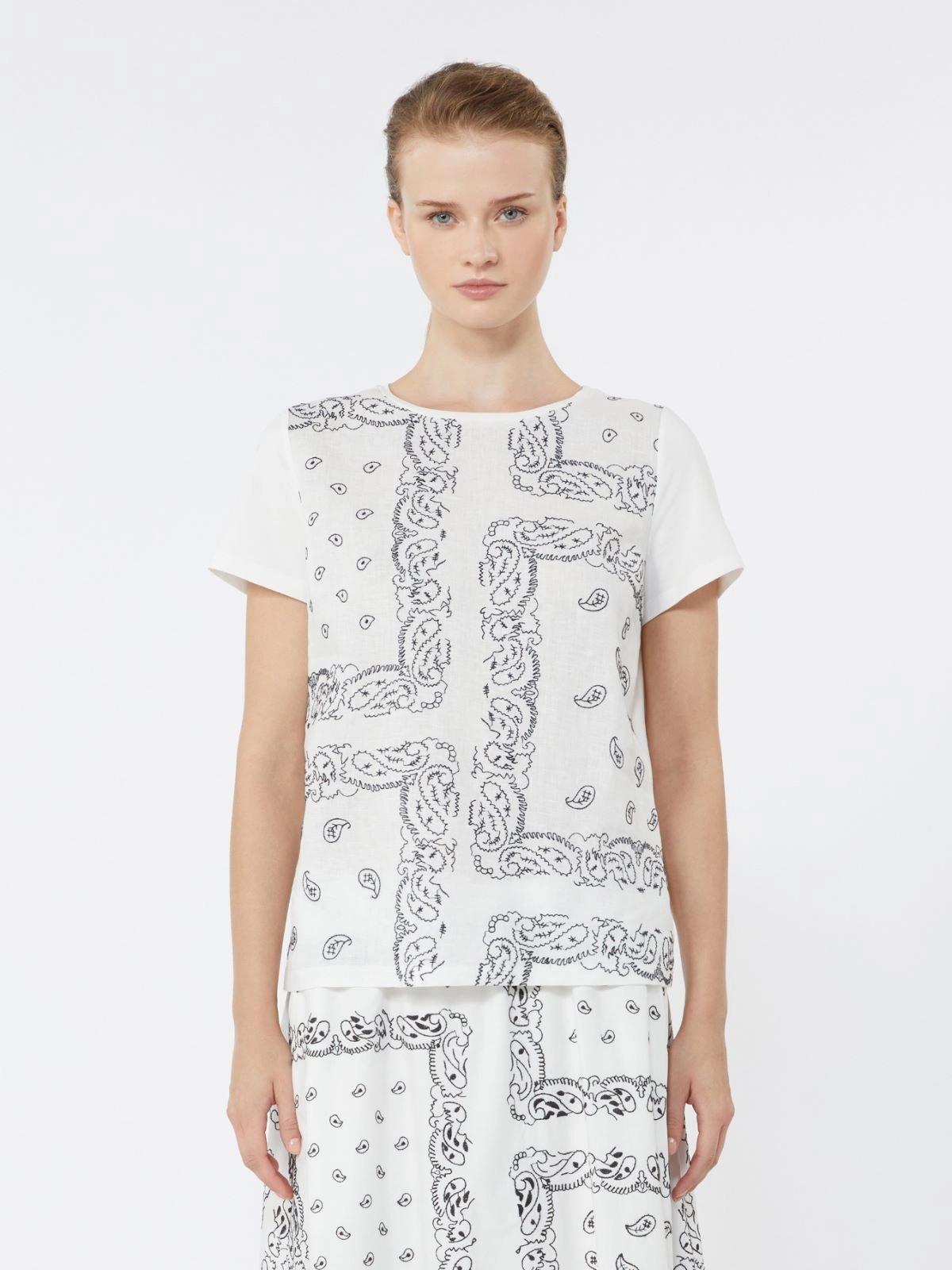 T-shirt in lino ricamato e jersey di cotone stretch - BIANCO<BR/> WKDGENIO 001 WEEKEND 