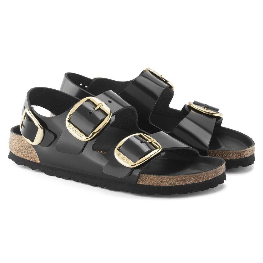 Sandalo in pelle naturale laccata Milano 1024211MILANO BLACK BIRKENSTOCK 