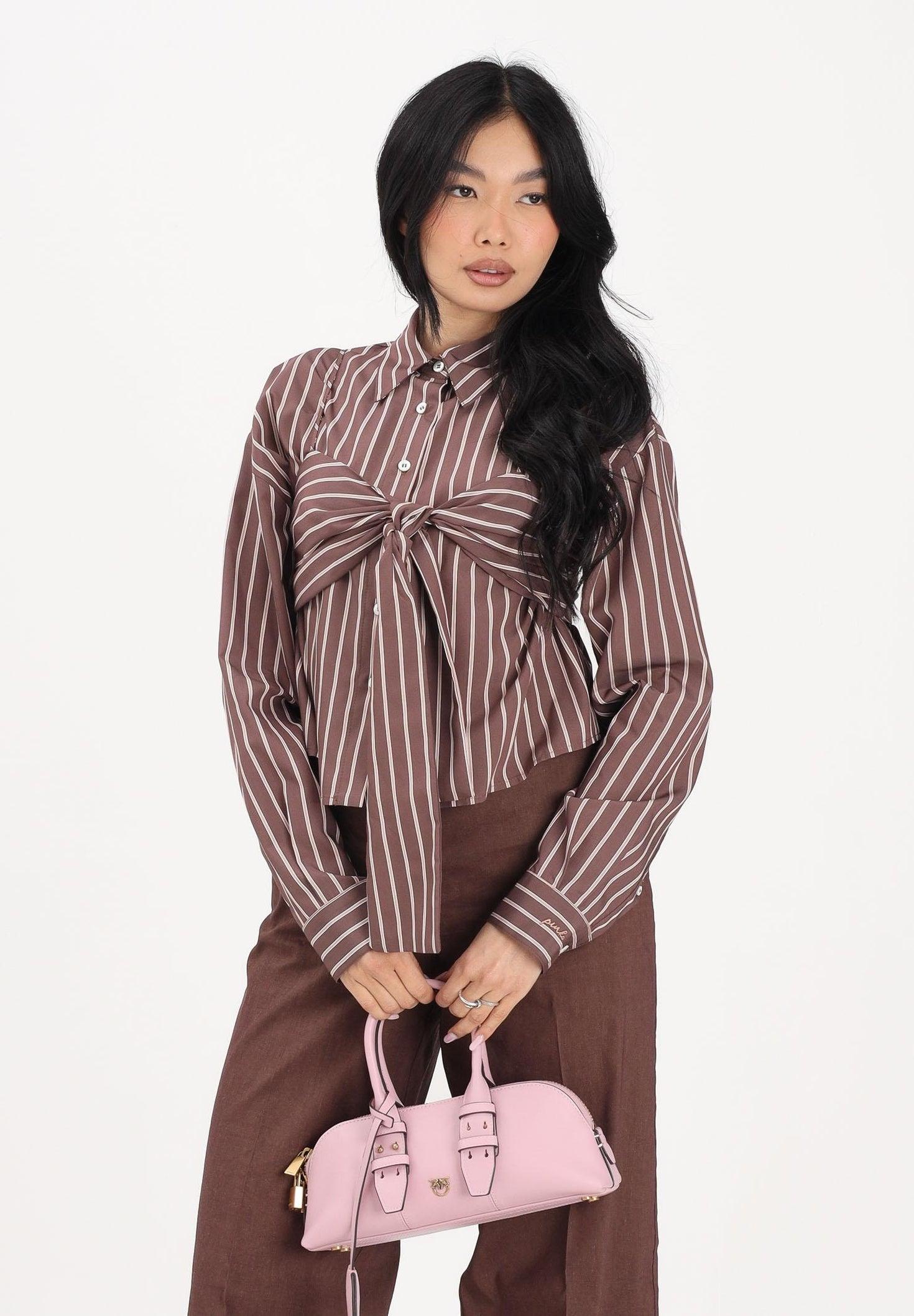 Camicia cropped a righe con fiocco<BR/> 106672A33Q LN1 PINKO 