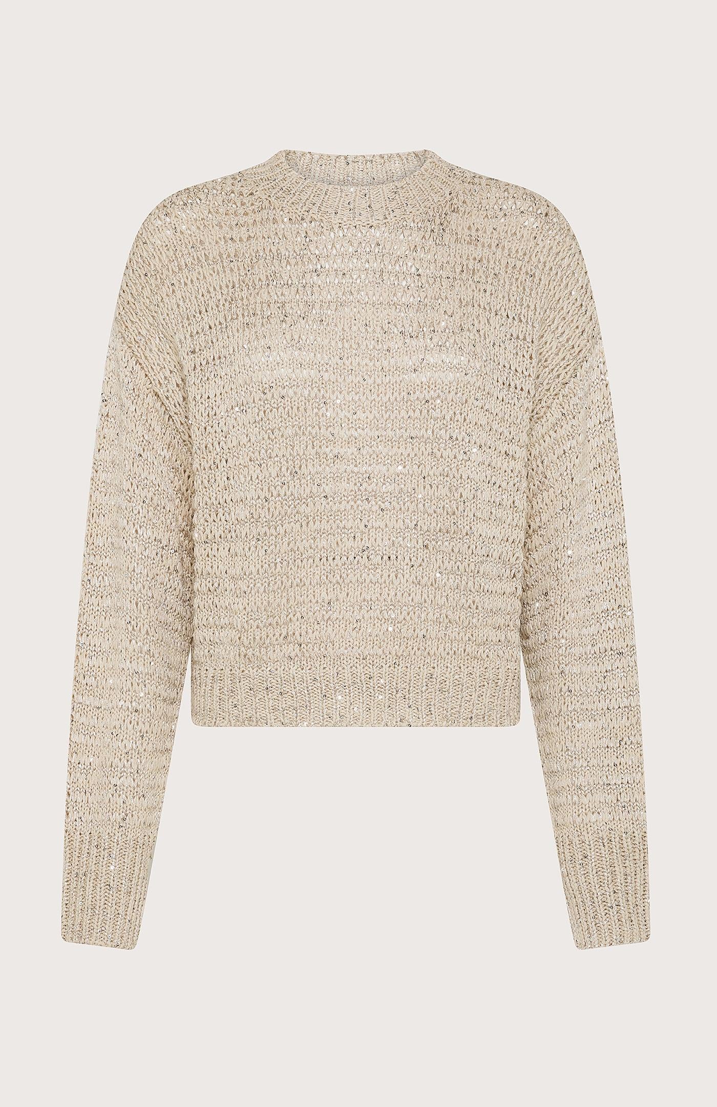 Maglia donna girocollo in cotone e viscosa con paillettes