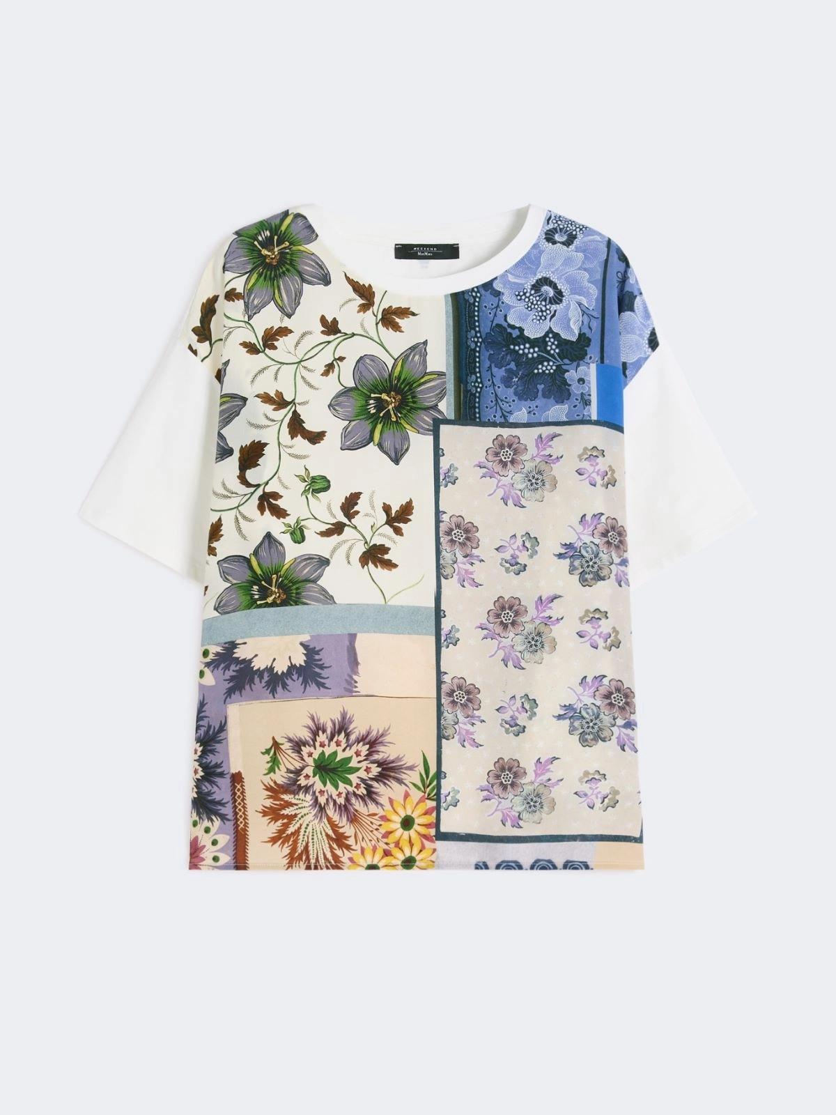 T-shirt in seta stampata e jersey di cotone stretch - MULTICOLOR<BR/> WKDPAMPAS 001 WEEKEND 