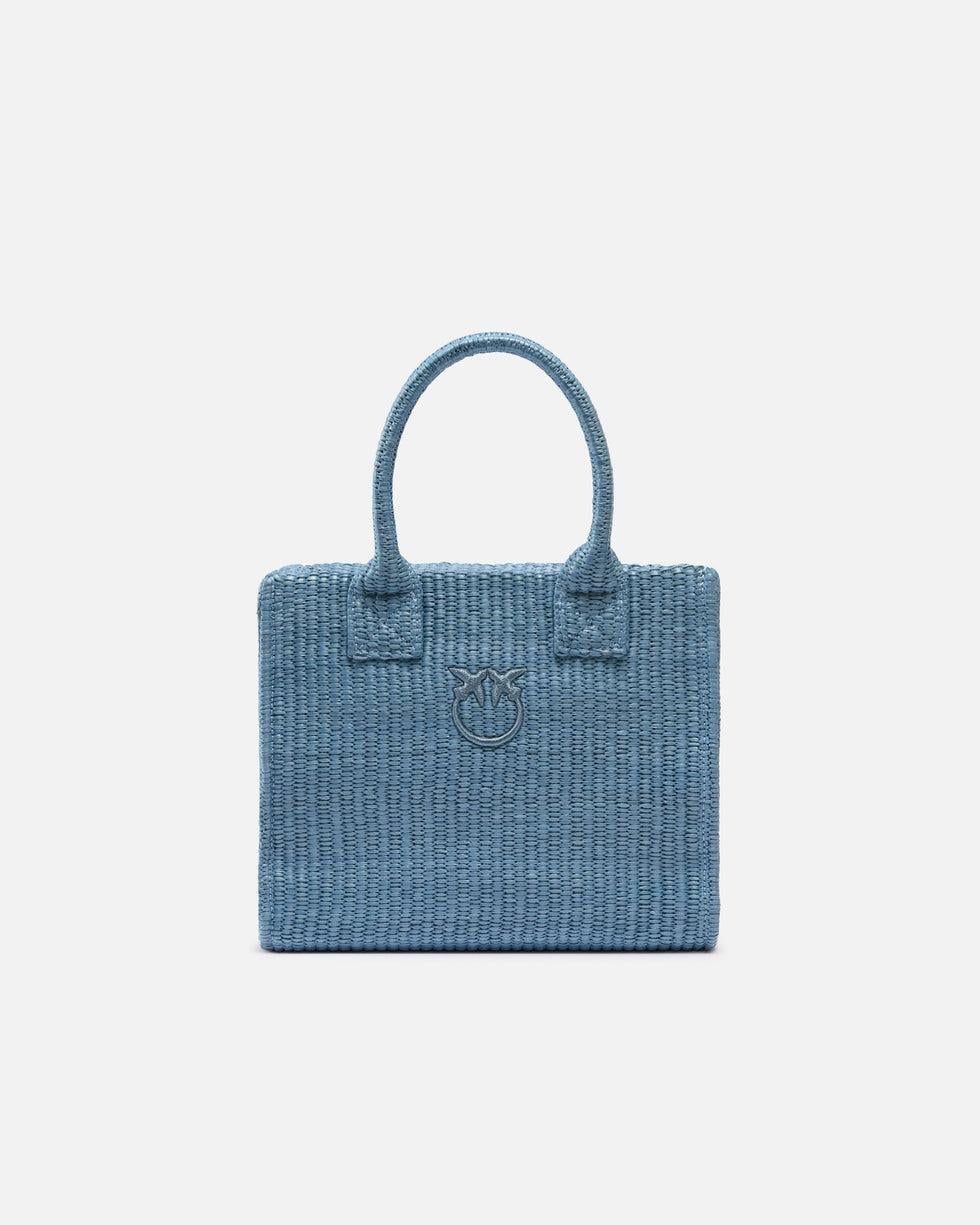 Borsa shopper piccola Beach in rafia con logo Love Birds<BR/> 106832A39Y E5Y PINKO 