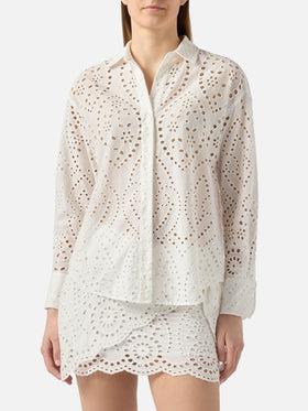 Camicia Cristal in cotone sangallo bianco<BR/> CYS0001 01000L MC2 SAINT BARTH 