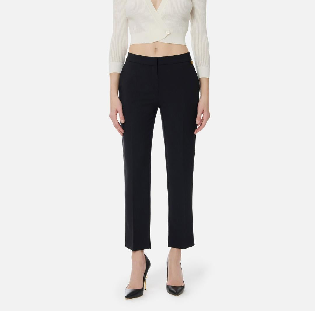 Pantaloni in crêpe leggero con logo charm PA16661E2 110 ELISABETTA FRANCHI 