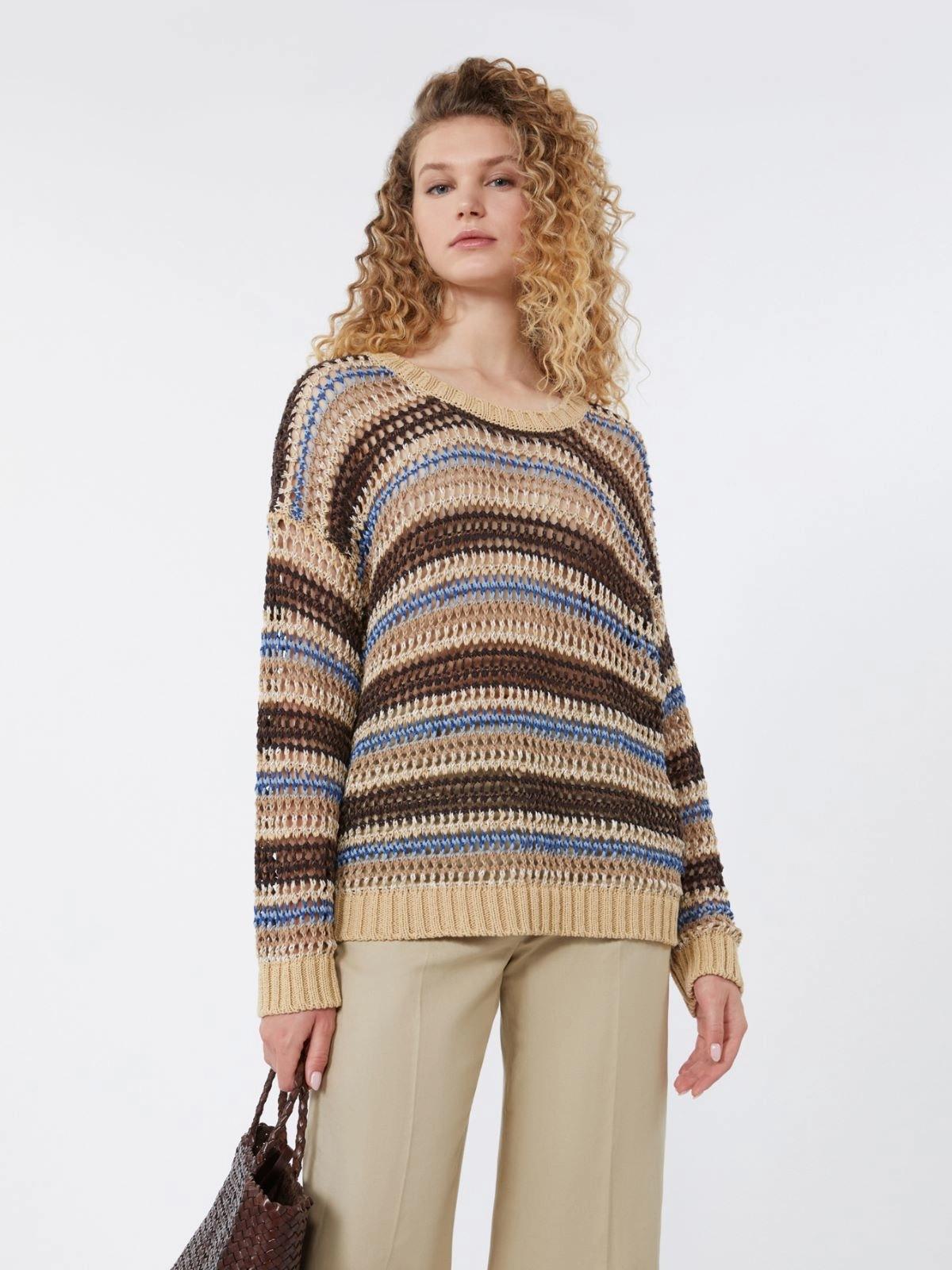 Maglia a rete in filato di lino e cotone - MARRONE<BR/> WKDONIRICA 004 WEEKEND 