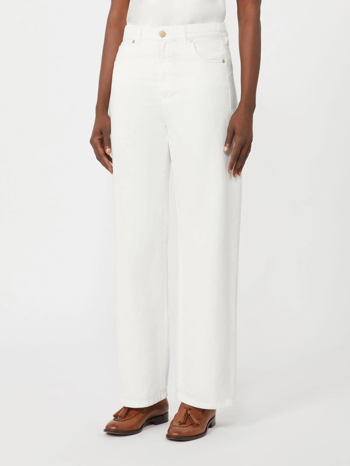 Pantalone 5 tasche in cotone e lino - Bianco<BR/> SMMONORATA 001 S MAX MARA 