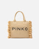 Borsa shopper media Beach in rafia con logo e nappine