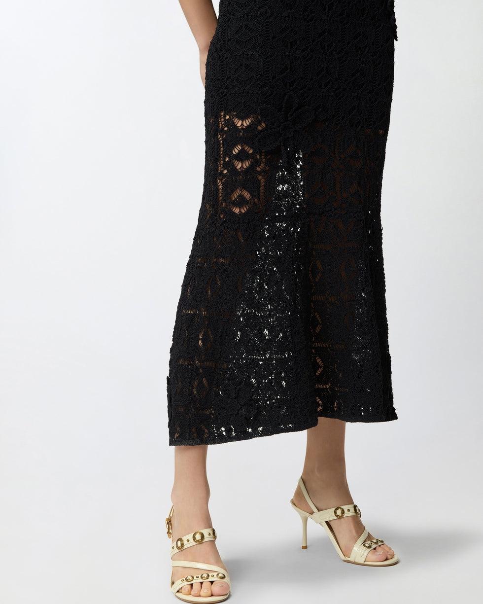 Abito midi effetto uncinetto con fiori applicati<BR/> 106862A3B8 Z99 PINKO 