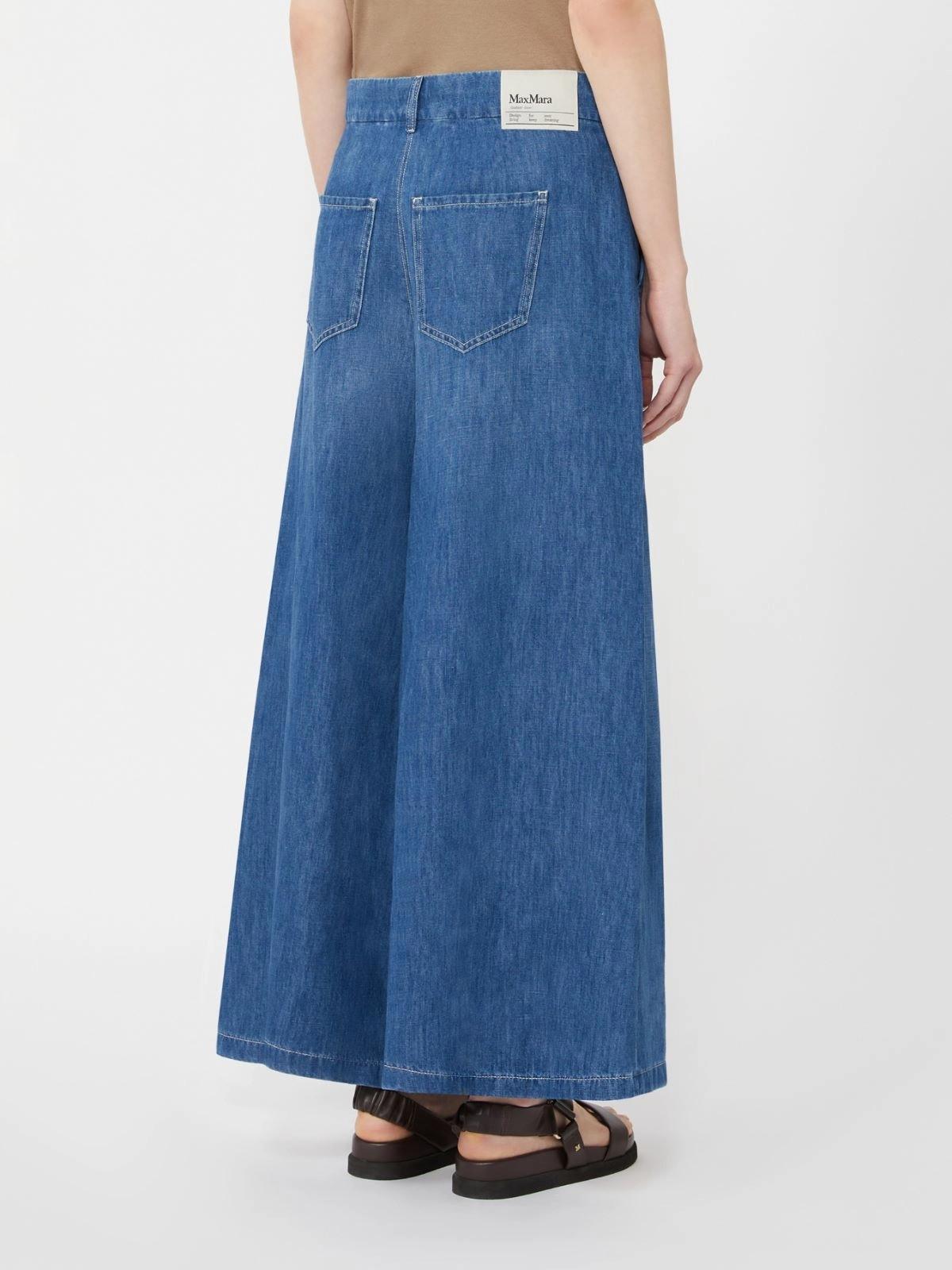 Pantalone ampio in denim di cotone e lino - Blu<BR/> SMMNASTRO 001 S MAX MARA 