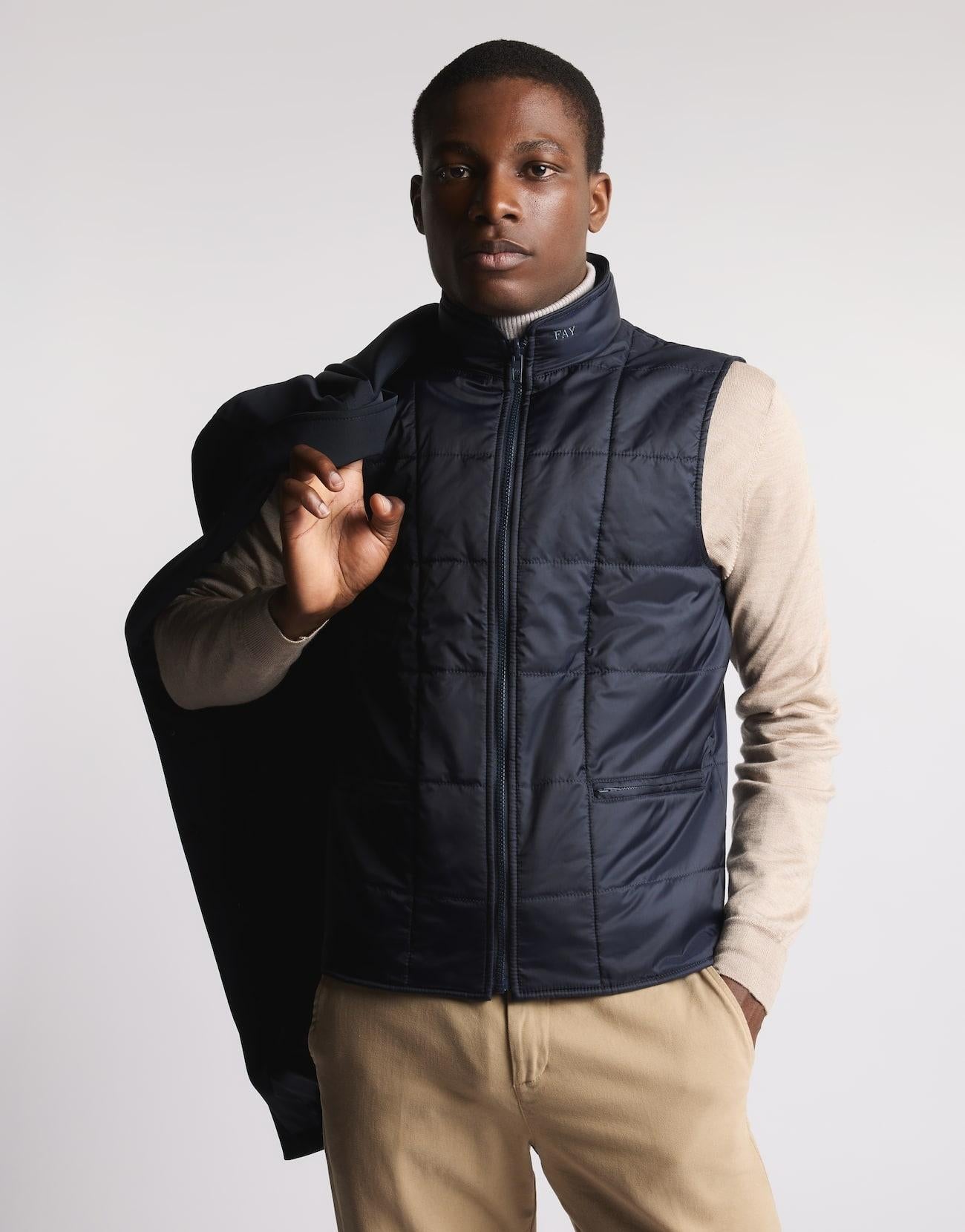Double Coat in Gabardine Stretch<BR/> NAM5351168STOA U807 FAY 
