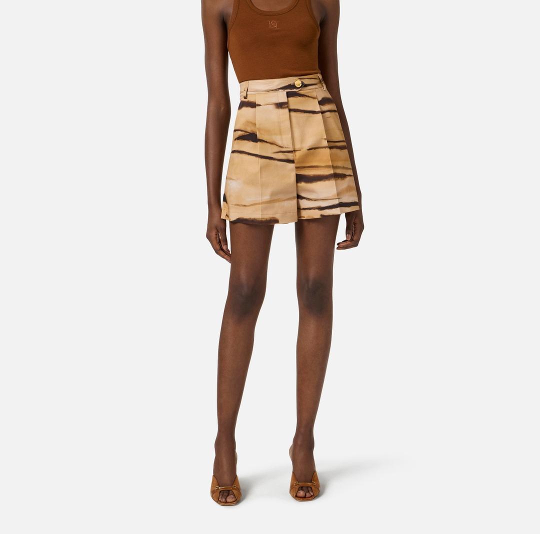 Shorts in drill con stampa tigre<BR/> SH01362E2 470 ELISABETTA FRANCHI 