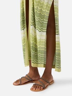 Cardigan lungo Tonia in maglia verde<BR/> TON0001 08303L MC2 SAINT BARTH 