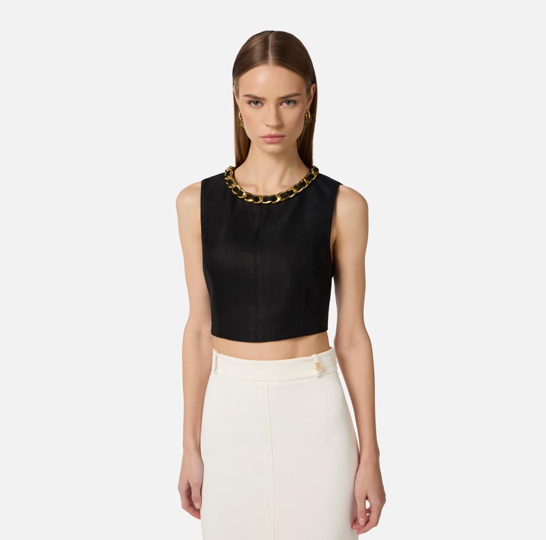 Top in misto lino con catena gioiello<BR/> TO06062E2 110 ELISABETTA FRANCHI 
