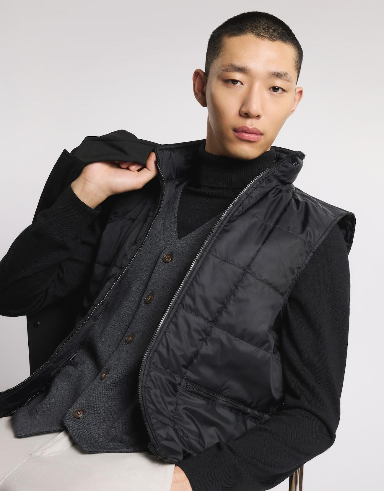 Double Coat in Gabardine Stretch<BR/> NAM5351168STOA B999 FAY 