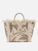 Borsa Vanity regular in canvas con stampa palme con strass