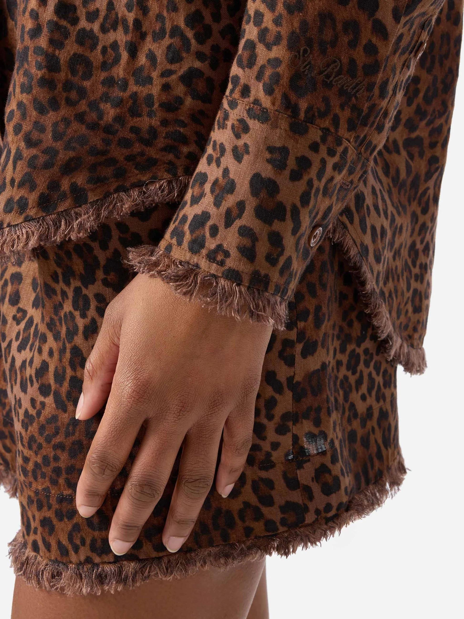 Camicia Cristal in lino con stampa leopardata<BR/> CYS0001 07842L MC2 SAINT BARTH 