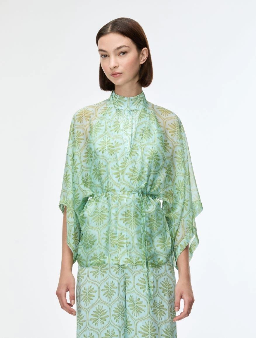 BLUSA AMPIA IN MISTO SETA<BR/>Acquamarina IBLQUOTA 001 IBLUES 