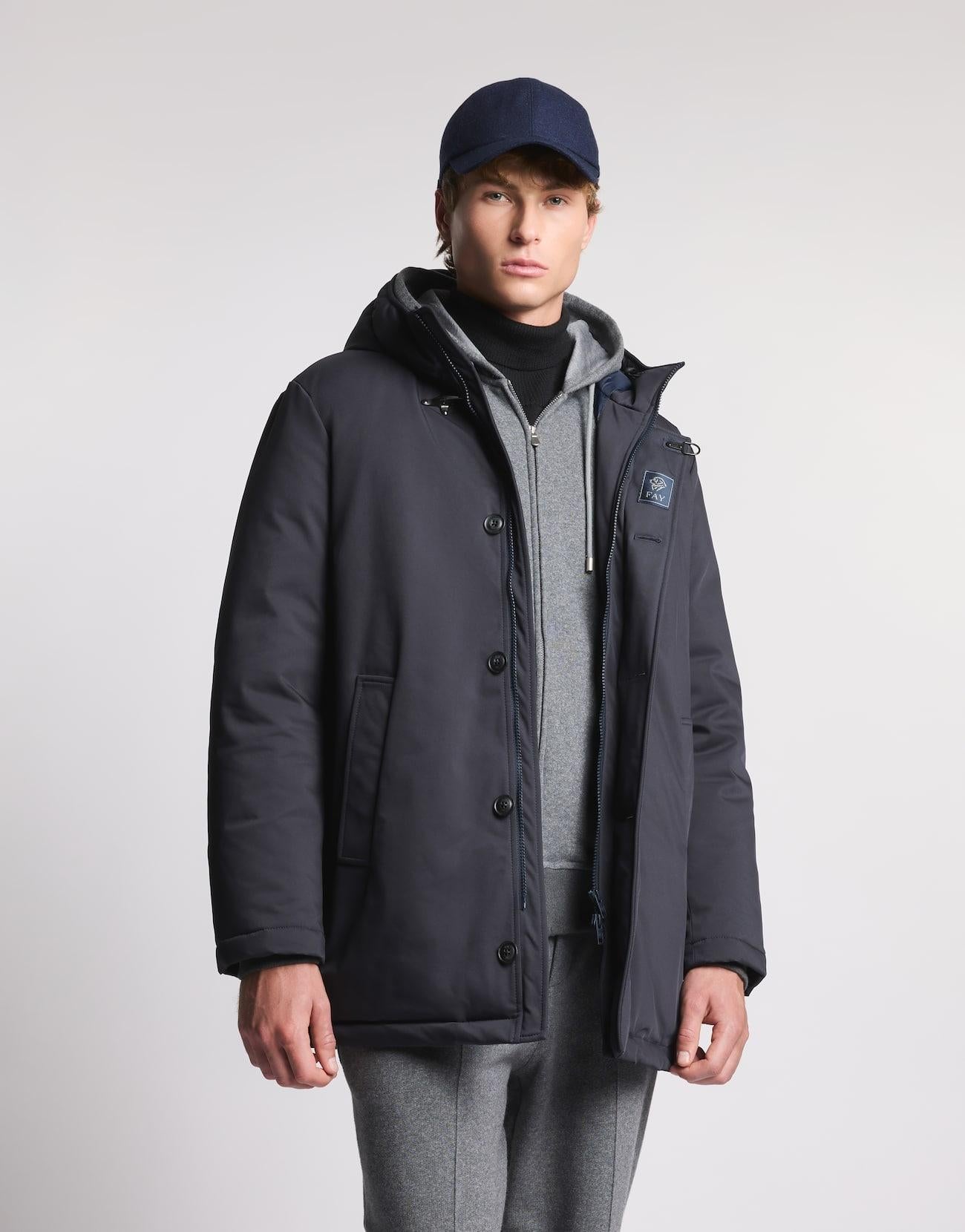 Caban in Gabardine Imbottito in Piuma<BR/> NAM36510130XLB U807 FAY 