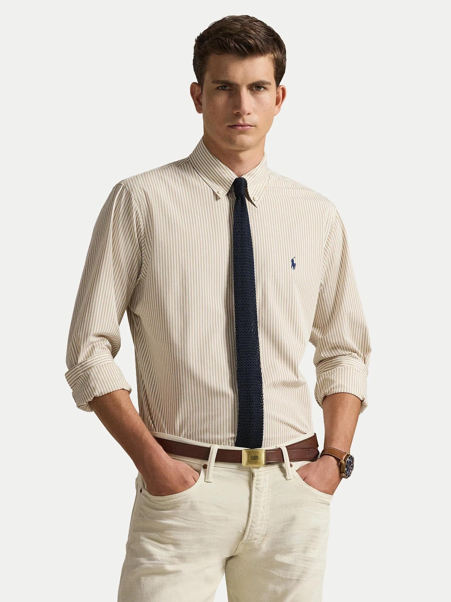 Camicia fantasia a righe in cotone elasticizzato 710929344 500 RALPH LAUREN 