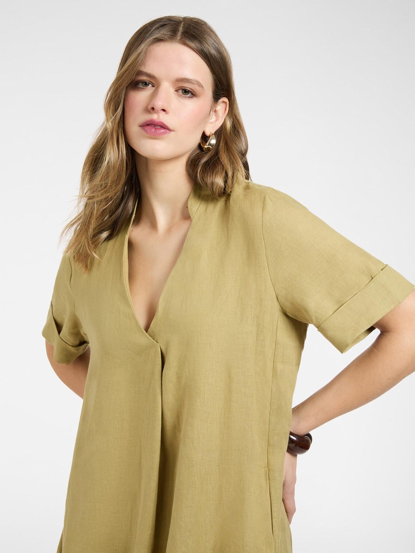 Abito in lino con scollo a V<BR/> 7089P000302N 02 ELENA MIRO 