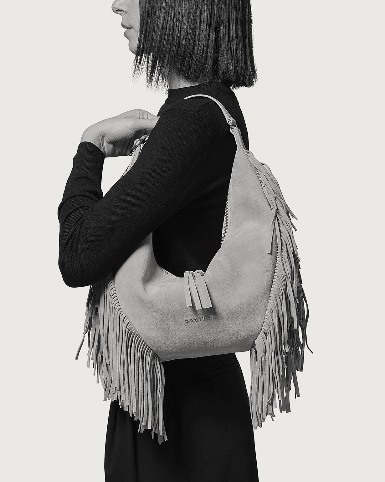 Borsa Isola Peach Fringe Small a spalla in suede<BR/> B02227PFG COCOA ORCIANI 
