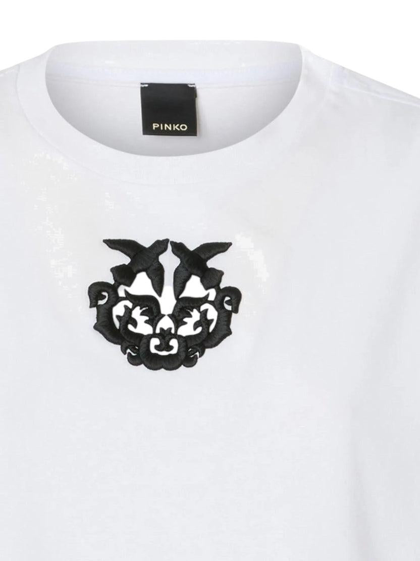 T-shirt cropped con ricamo Love Birds<BR/> 106814A3AM ZZ1 PINKO 