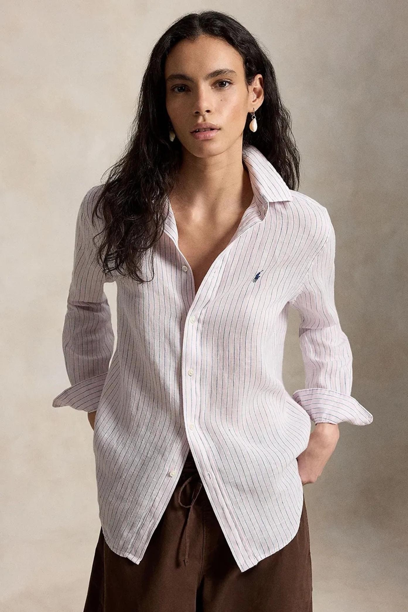 Camicia donna in lino a righe 211A96158 011 RALPH LAUREN 