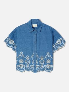 Camicia Clementine in chambray con ricamo floreale<BR/> CEM0001 00473L MC2 SAINT BARTH 