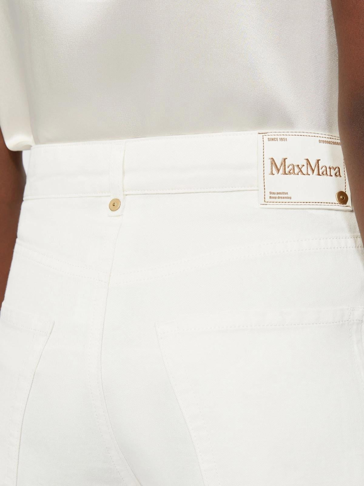 Pantalone 5 tasche in cotone e lino - Bianco<BR/> SMMONORATA 001 S MAX MARA 