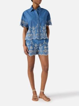 Short Amani in chambray con ricamo<BR/> AMN0001 00473L MC2 SAINT BARTH 
