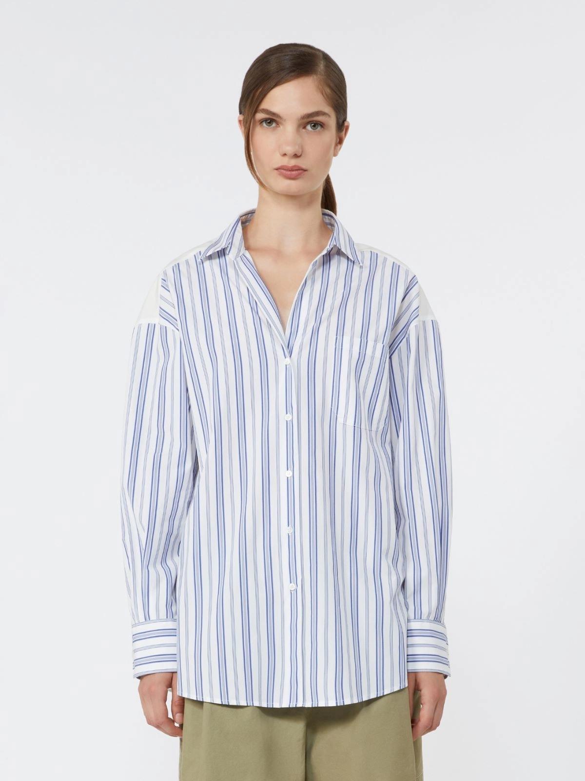 Camicia in cotone a righe e pizzo Sangallo - BLU<BR/> WKDTESSILE 050 WEEKEND 