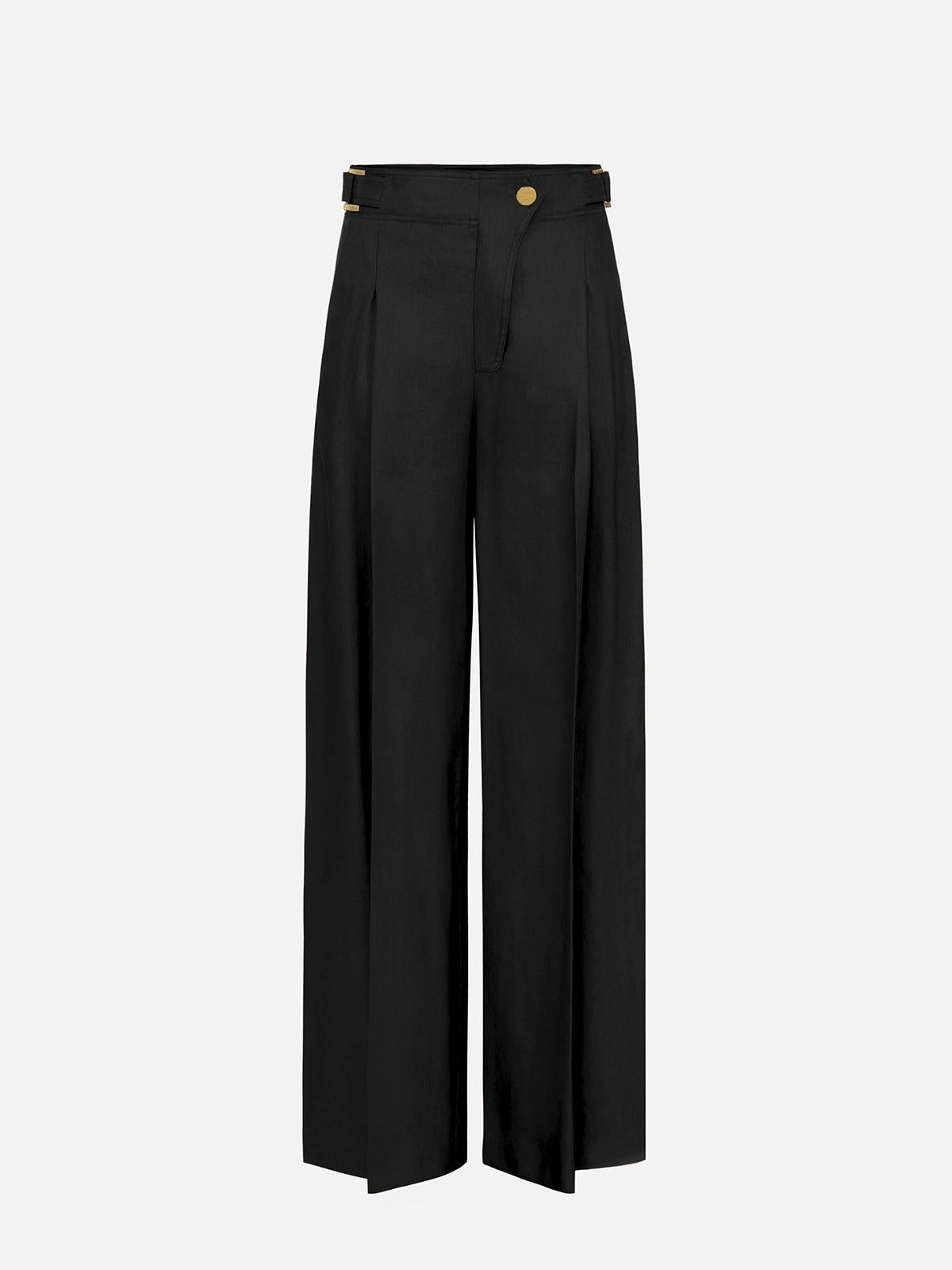 PANTALONI IN MISTO LINO CON CINTURINI ELISABETTA FRANCHI<BR/> PA12762E2 110 ELISABETTA FRANCHI 