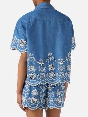 Camicia Clementine in chambray con ricamo floreale<BR/> CEM0001 00473L MC2 SAINT BARTH 