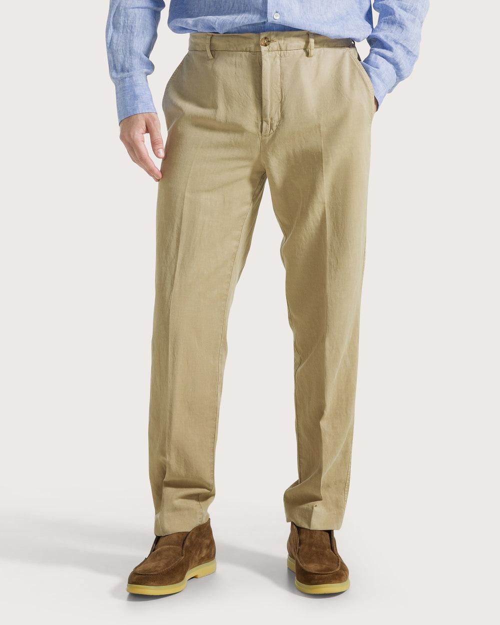 Pantalone con elastico dietro in misto lino tinto capo<BR/> PT1435440222 020 SEVENTY 