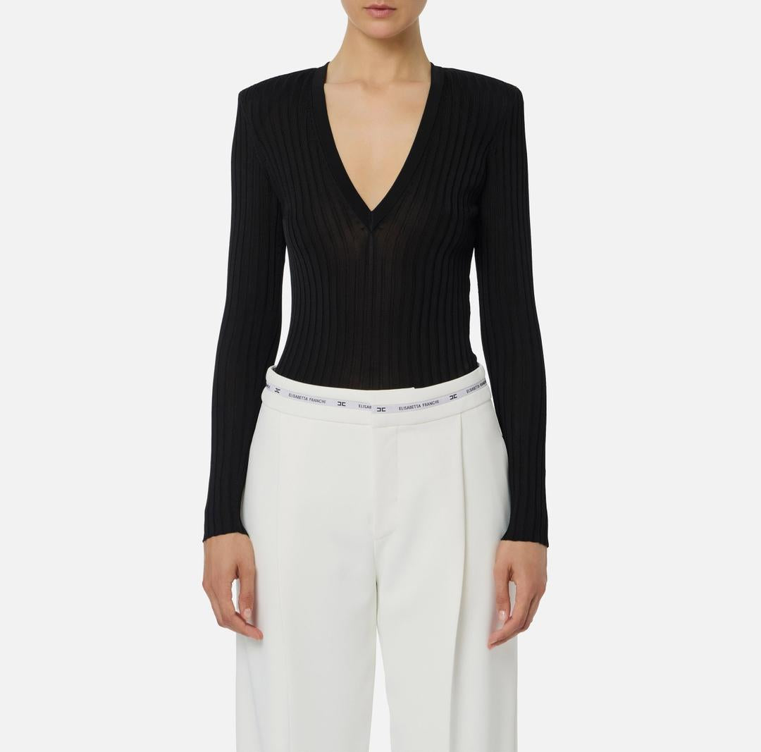 Maglia in filato di viscosa con dettagli logo MK21S56E2 110 ELISABETTA FRANCHI 