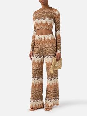 Pantalone lungo Amalia in raschel degradé marrone<BR/> AML001 01846L MC2 SAINT BARTH 