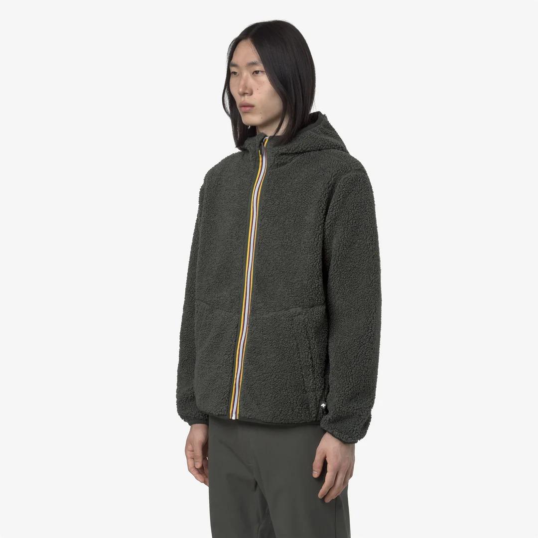 JACK SHERPA POLAR REVERSIBLE<BR/>GREEN BLACKISH COMBO<BR/>Giacca reversibile in pile polare Sherpa verde-nero K3132NW B2N K-WAY 