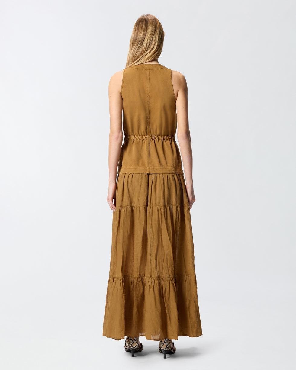 Abito lungo in cotone con balza e nastri<BR/> 106822A3AX L25 PINKO 