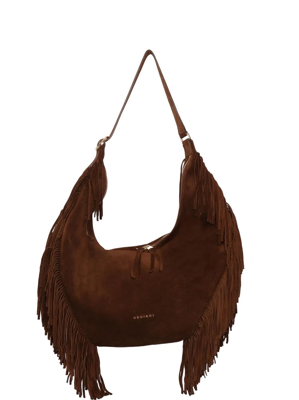 Borsa Isola Peach Fringe Large a spalla in suede<BR/> B02226PFG COCOA ORCIANI 