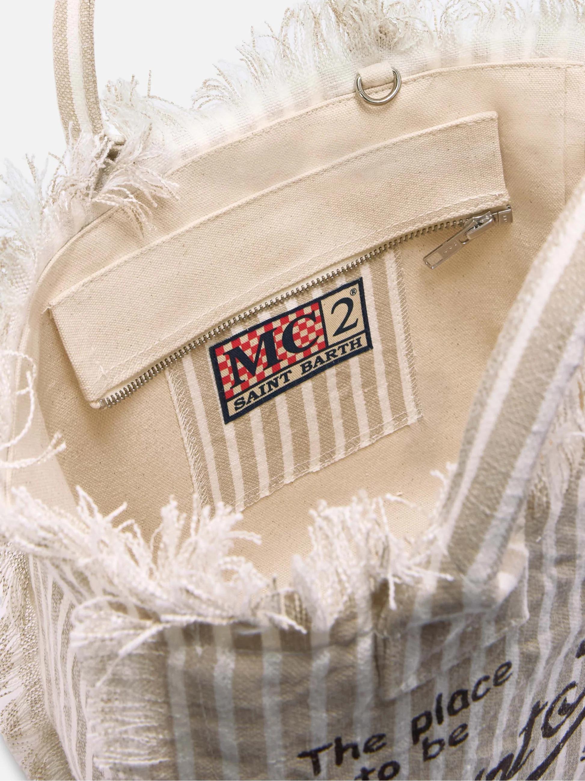 Borsa Colette in lino a righe beige e bianche<BR/> COL0018 00433L MC2 SAINT BARTH 